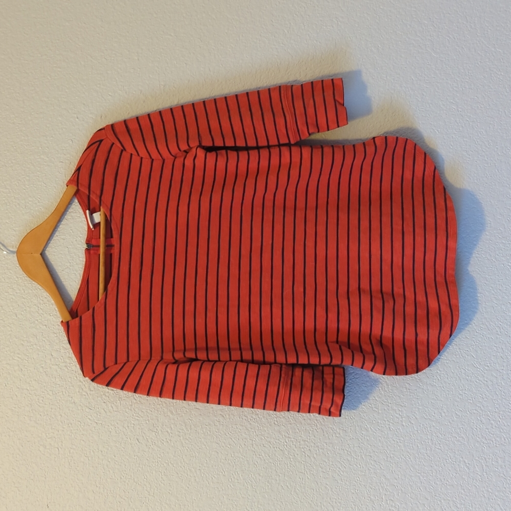 Orange and blue striped shirt with 1/2 sleeves